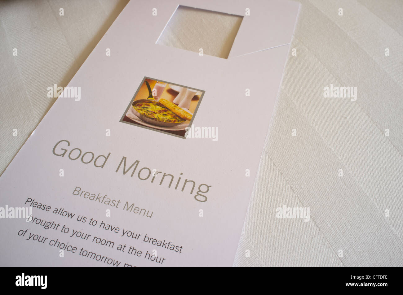 Guten Morgen Hotel Room Service Card Stockfotografie - Alamy