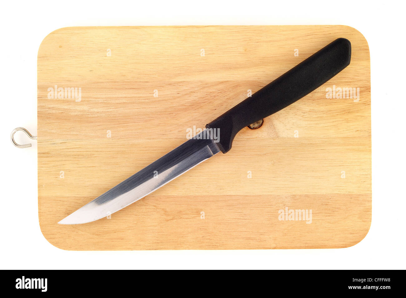 Messer auf einem hölzernen Metzger Stockfoto
