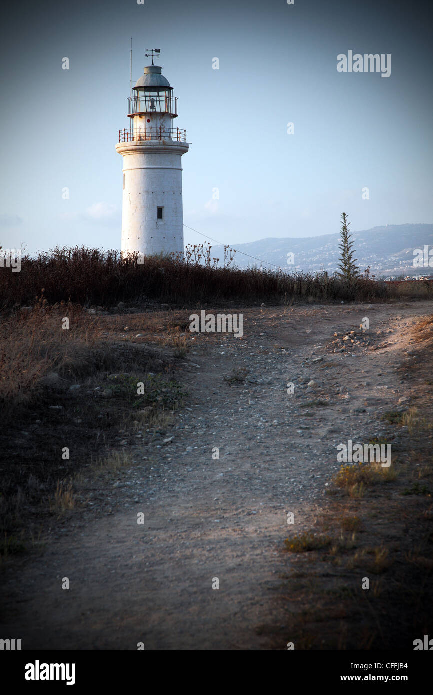 Alter Leuchtturm in Paphos Stadt, befindet sich in der archäologischen Stätte von Kato Paphos. Zypern. Stockfoto