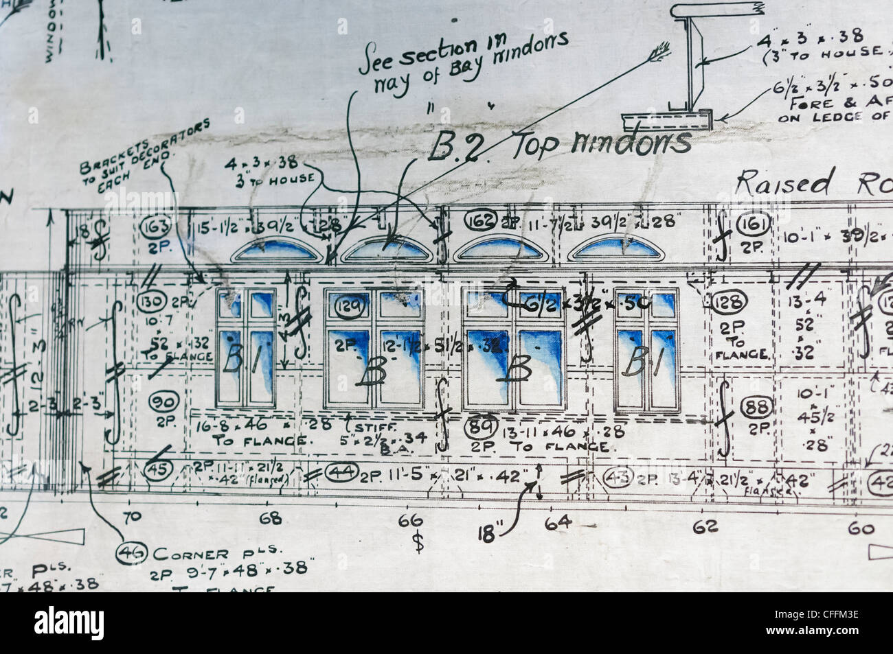 Ursprünglichen technischen Zeichnungen Pläne von dem Promenadendeck auf der Titanic auf die Ausstellung Titanica, Belfast Stockfoto