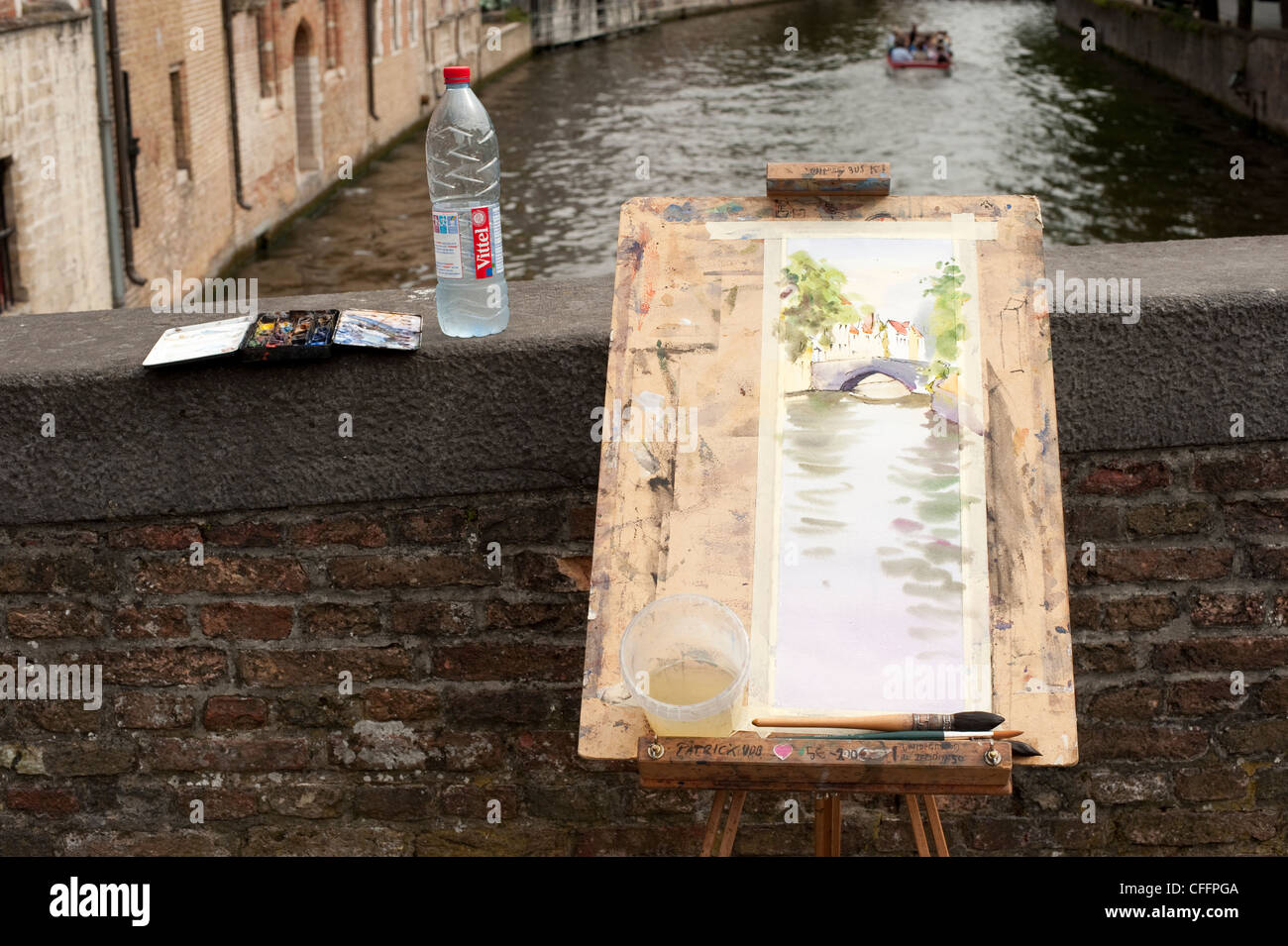 Künstler-Wasser Farbe Malerei Kanal Brugge Brügge Belgien Europa EU Stockfoto