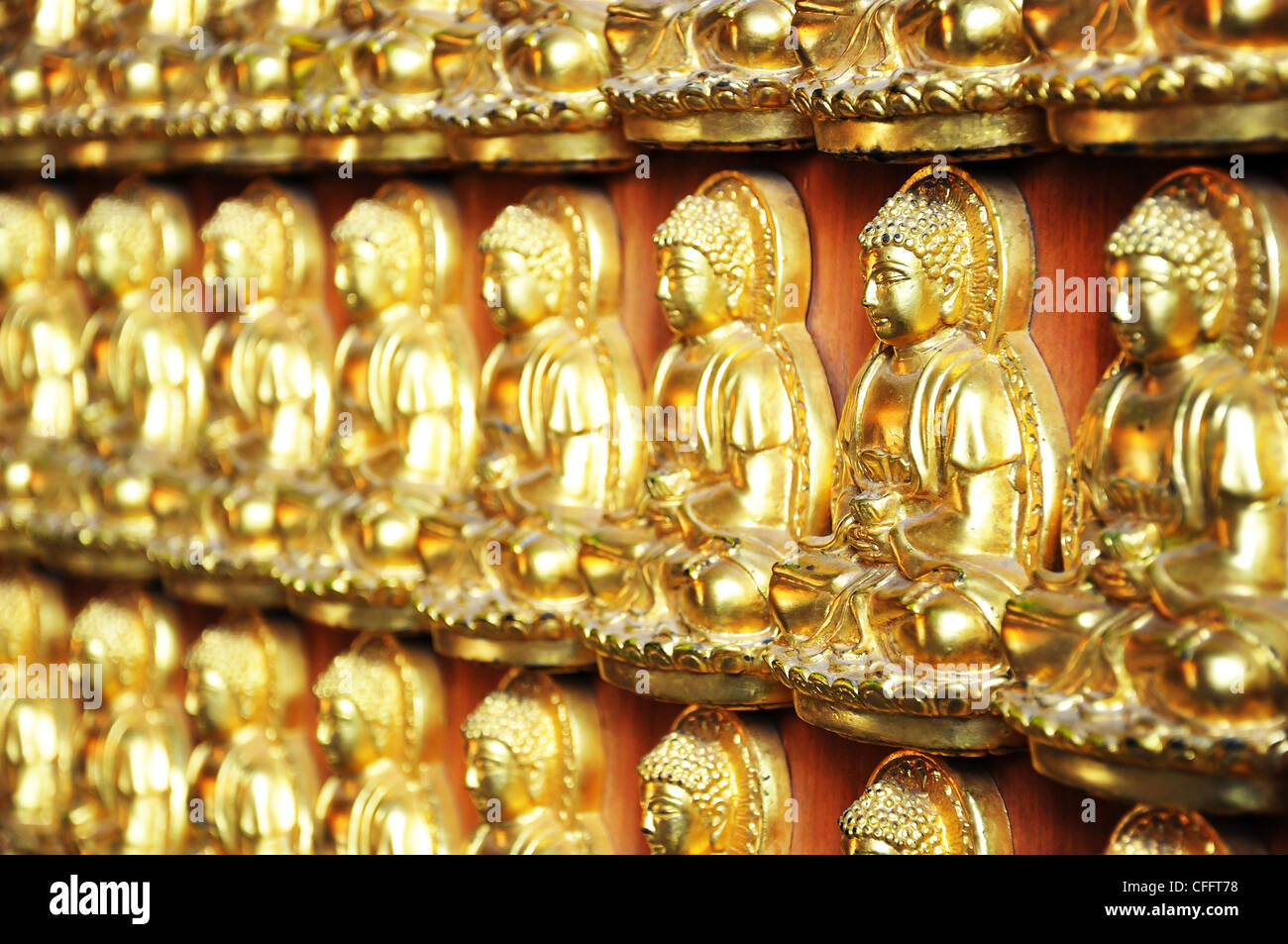 10000 golden Buddha im chinesischen Tempel Stockfoto