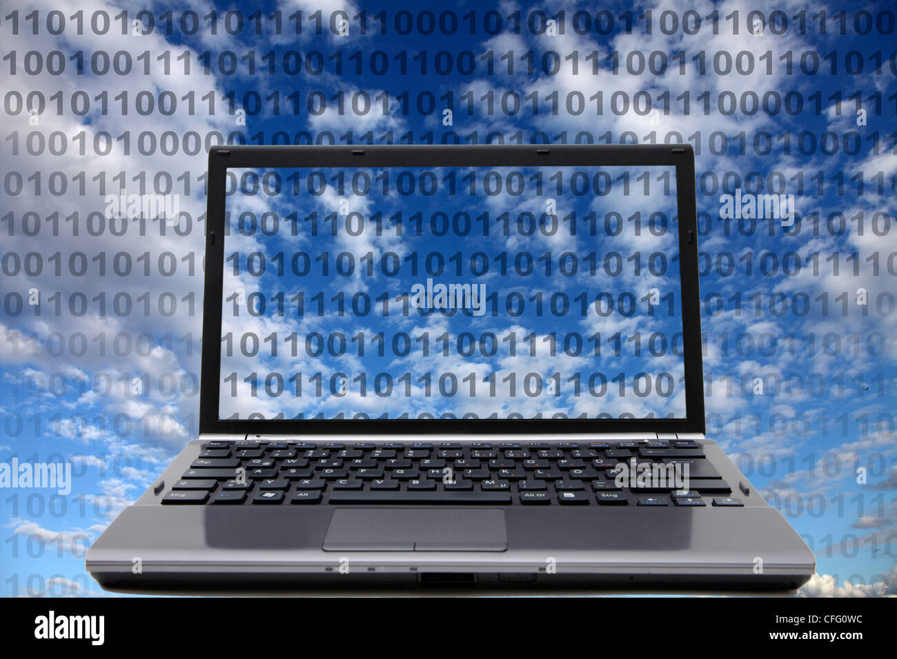 Bild Symbol, cloud-computing. Benutzer sendet Daten an einen externen Server bekommt Zugriff auf seine Daten von überall auf der Welt. Stockfoto