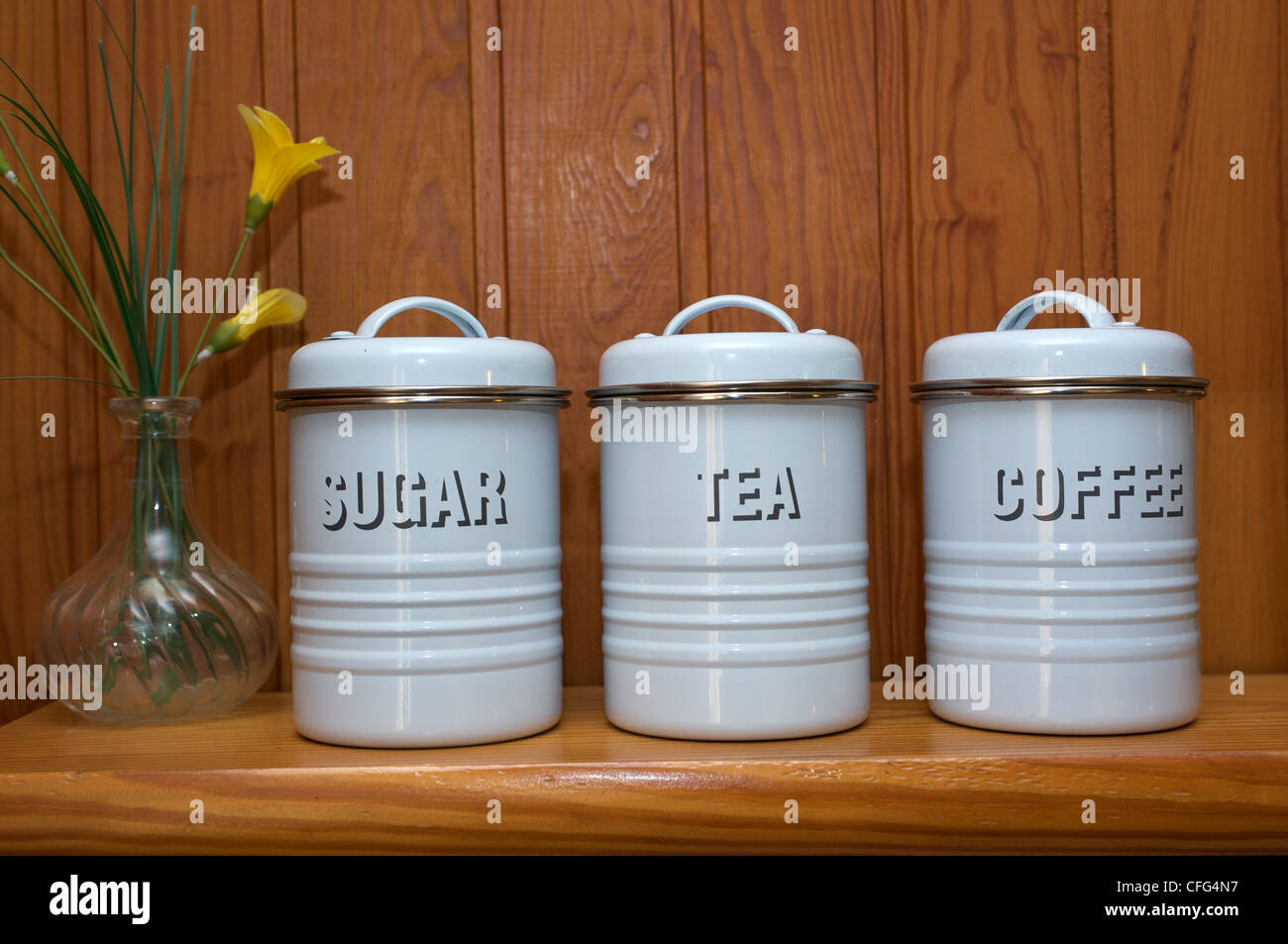 Zucker, Tee, Kaffee-Container Küche tragen Firma Taifun Stockfoto