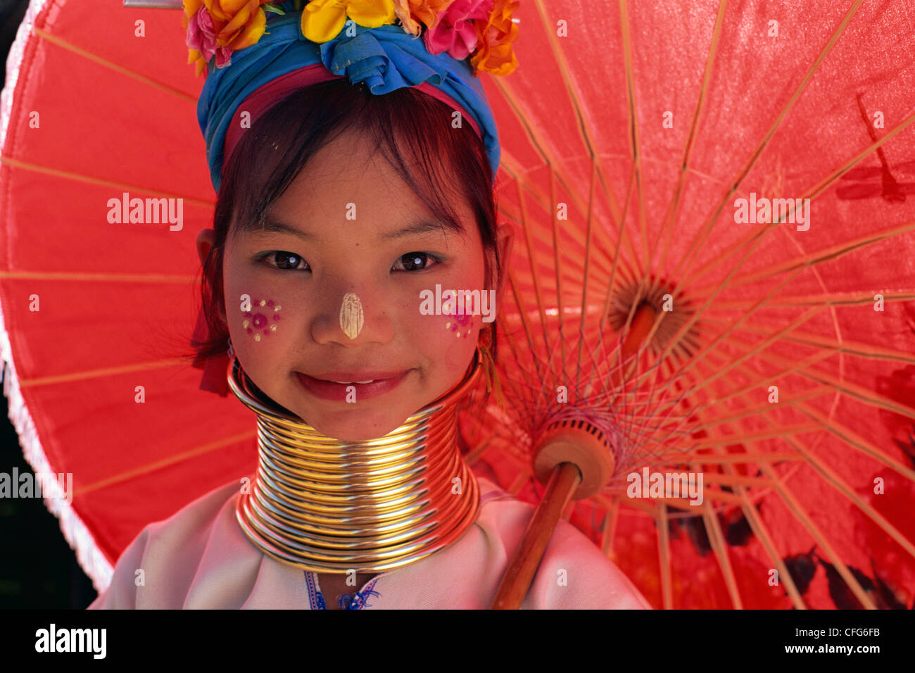 Thailand, Goldenes Dreieck, Chiang Rai, lange Hals Karen Hilltribe, lange Hals Mädchen Stockfoto