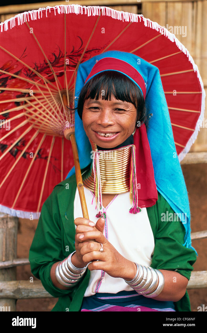 Thailand, Goldenes Dreieck, Chiang Rai, lange Hals Karen Hilltribe, lange Hals Frau Stockfoto
