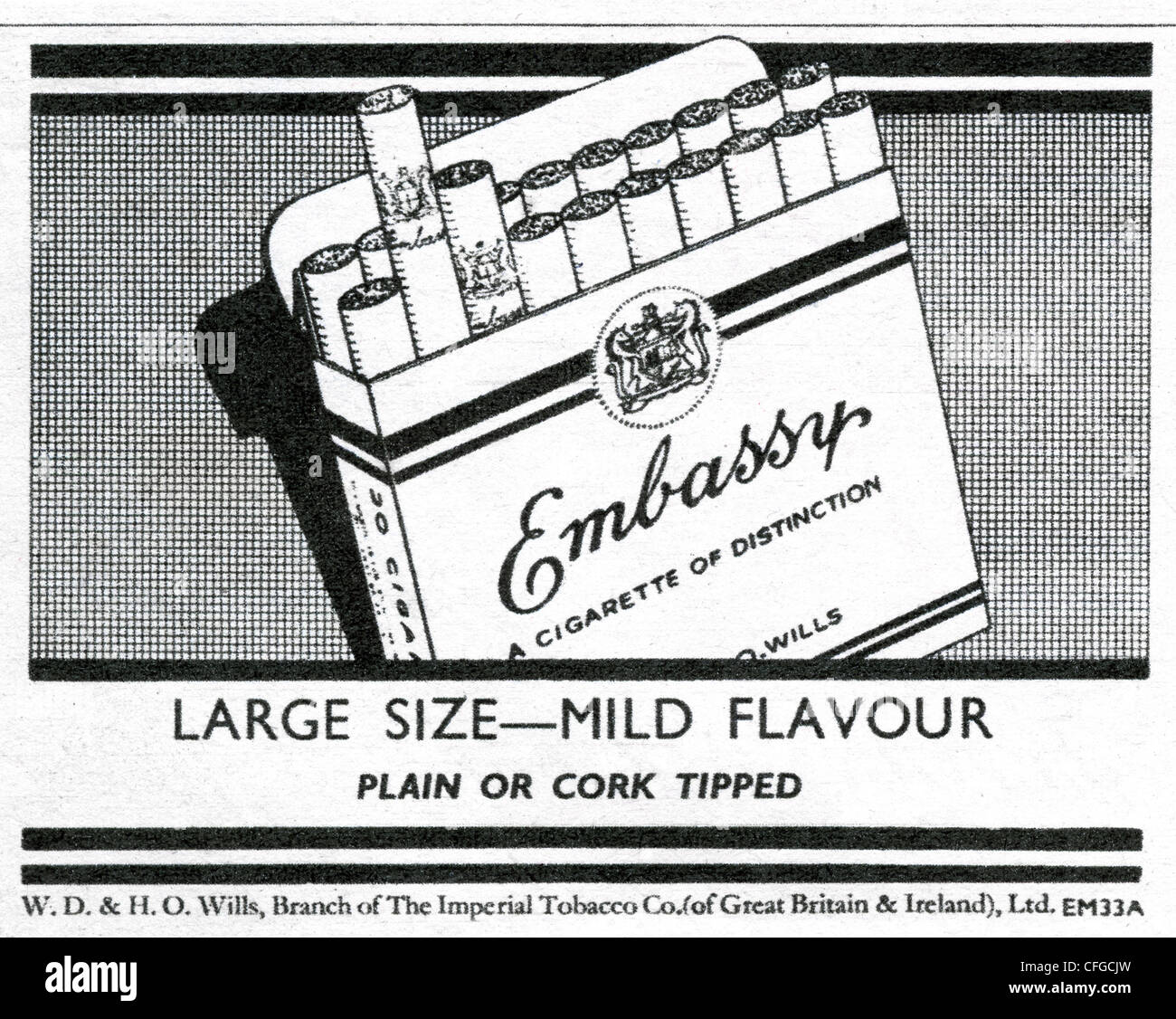 Botschaft von Zigaretten Anzeige von 1940 1940s Stockfoto