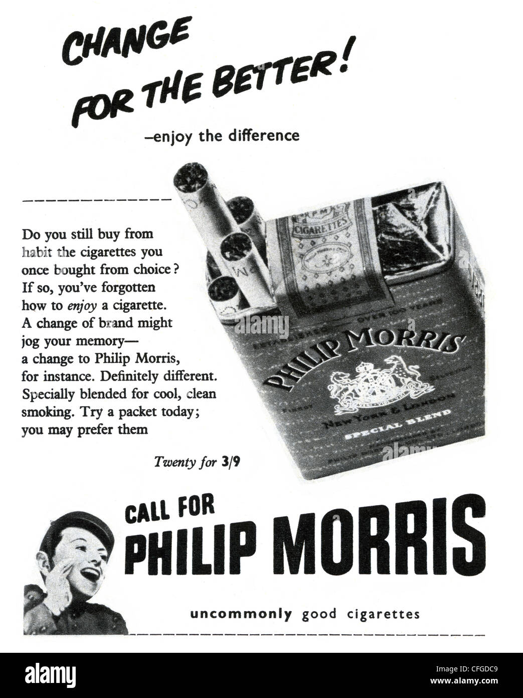 Zigarettenwerbung von Philip Morris aus dem Jahr 1953 im Vereinigten Königreich Stockfoto