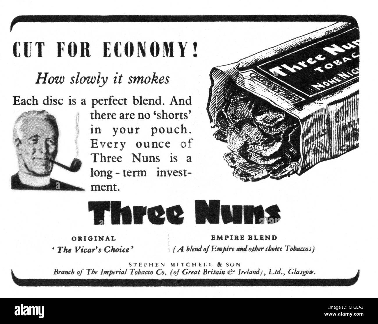 Drei Nonnen-Tabak-Werbung von 1947 Stockfoto