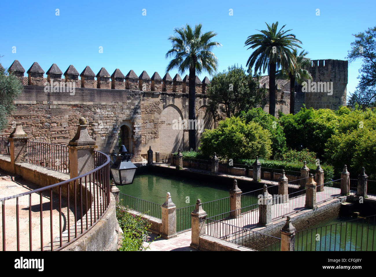 Wasser Gärten innerhalb der Festung der Provinz Christian Kings, Cordoba, Cordoba, Andalusien, Spanien, Westeuropa. Stockfoto