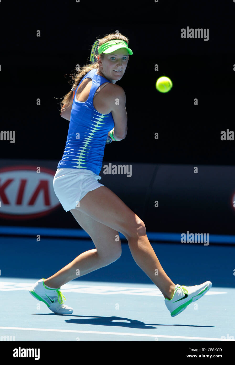 Victoria Azarenka (BLR) bei den Australian Open 2012, ITF Grand-Slam-Tennis-Turnier, Melbourne Park, Australien. Stockfoto