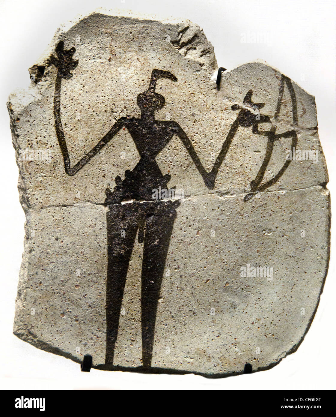 Malerei unter freiem Himmel eines Jägers, ausgestattet mit einem Bogen 5 Illennium Tepe Djowi Ghassoulien Chalkolithikum Palästina 4500 – 3500 v. Chr. Stockfoto