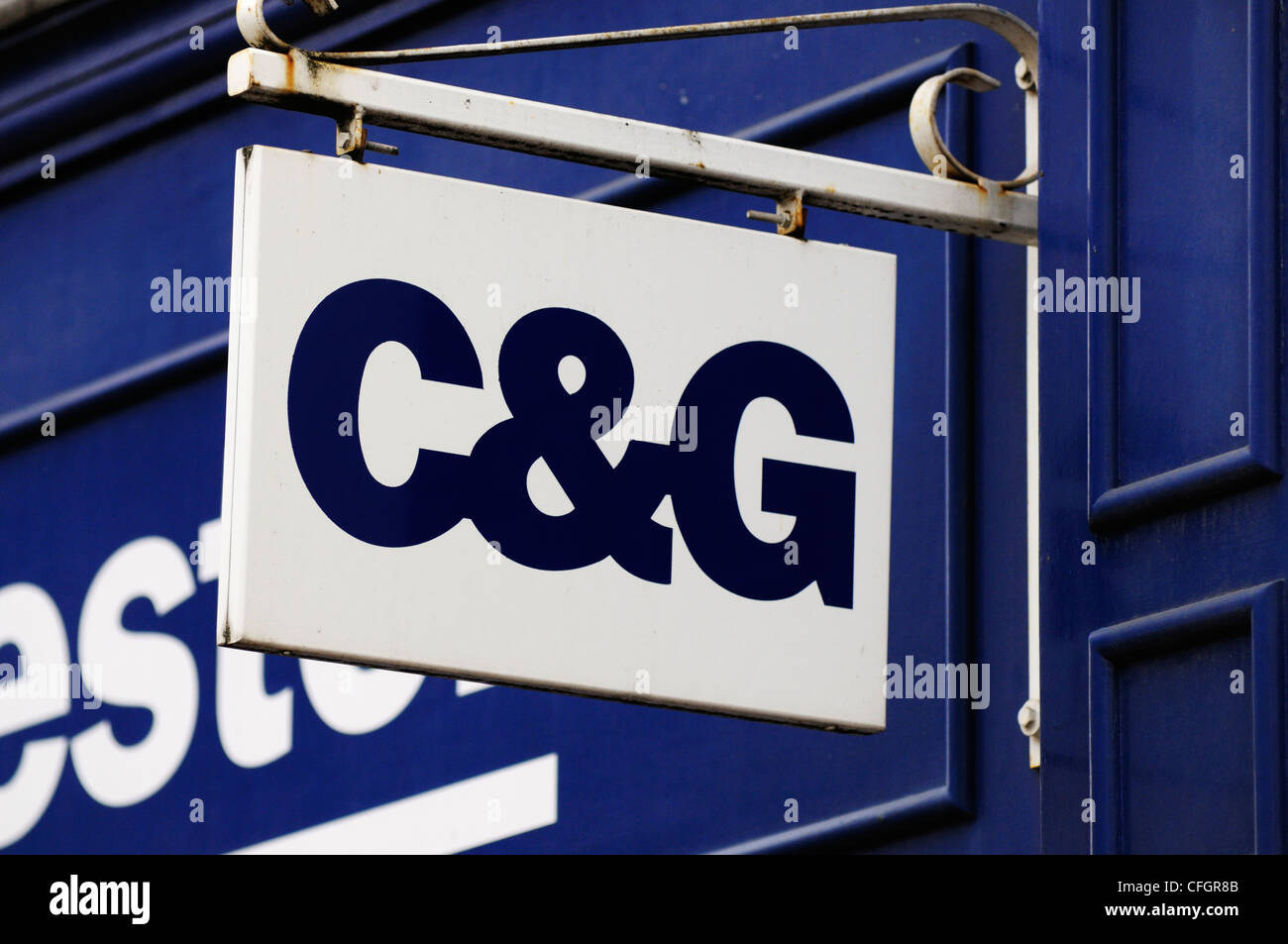 C & G Cheltenham und Gloucester Gebäude Gesellschaft Zeichen, Cambridge, England, UK Stockfoto