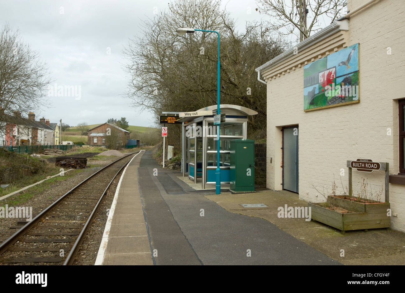 Builth Road Bahnhof Bahnsteig, Powys, Wales UK. Stockfoto