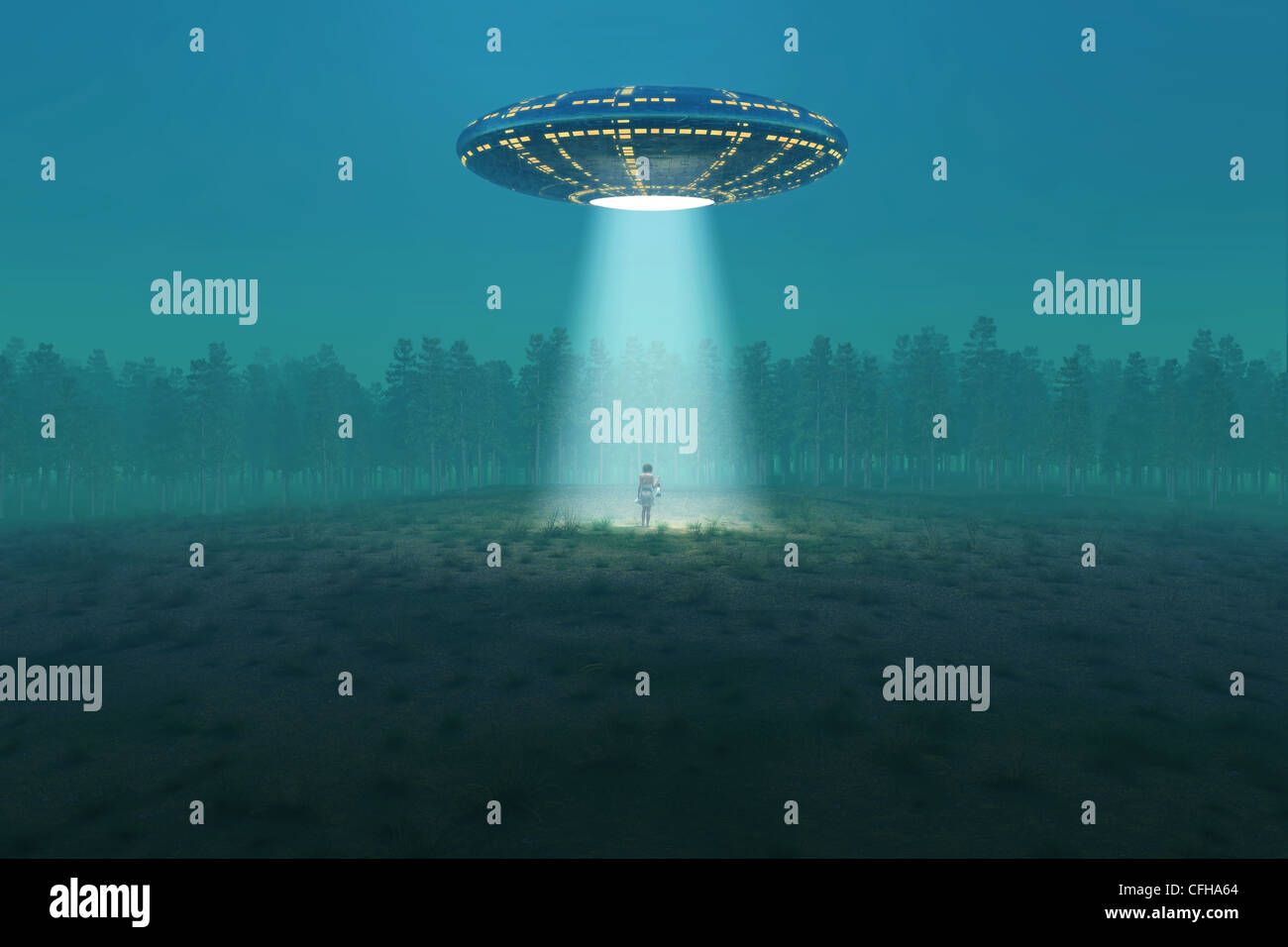 fliegende Untertasse angekommen Stockfoto