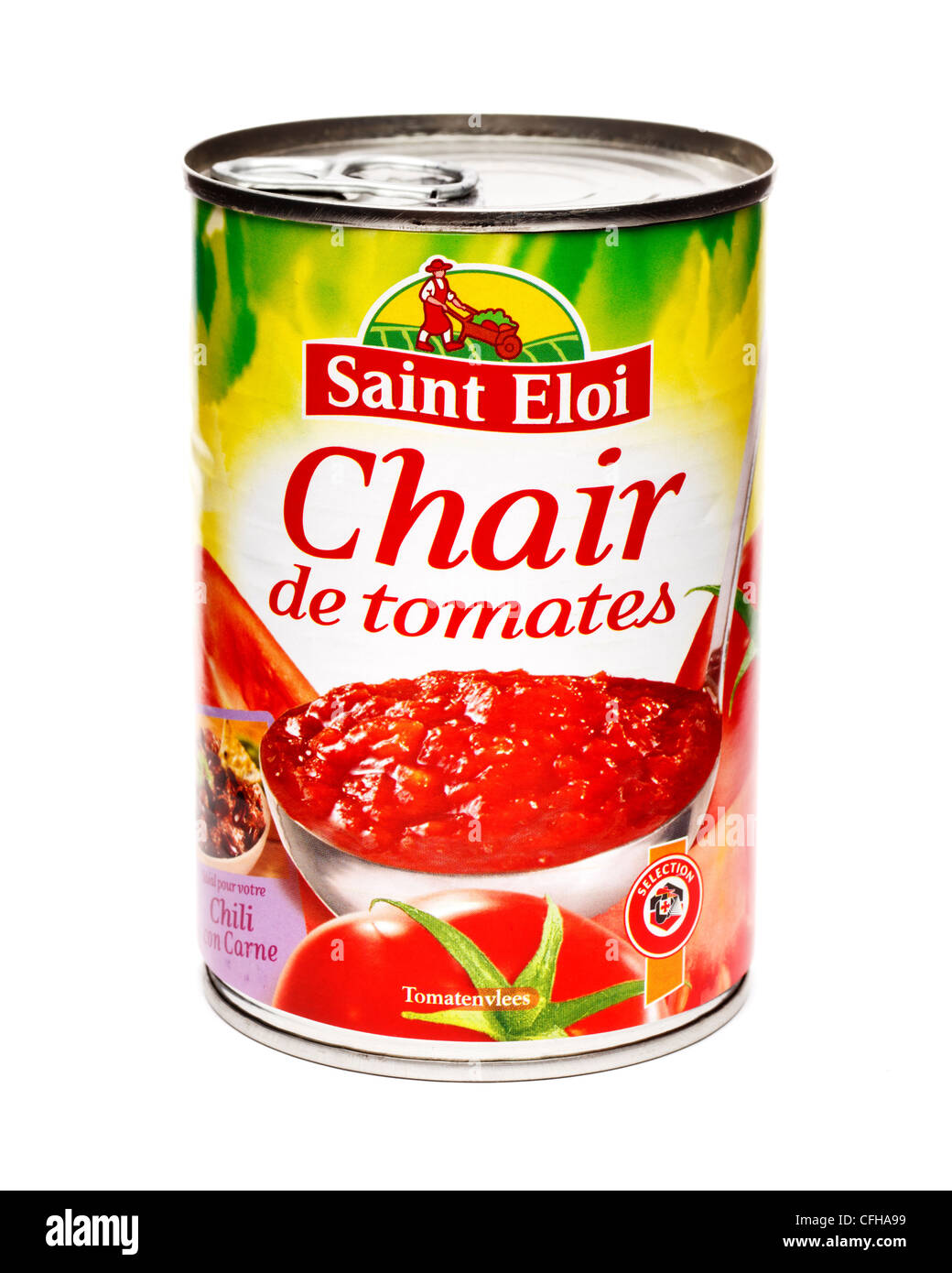 Französische Dose gehackte Tomaten Stockfoto
