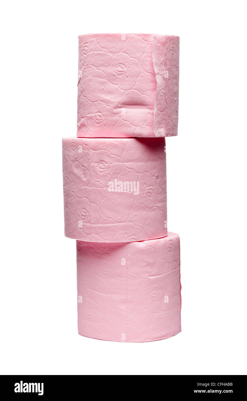 Drei Rosa Toilettenpapierrollen Stockfoto