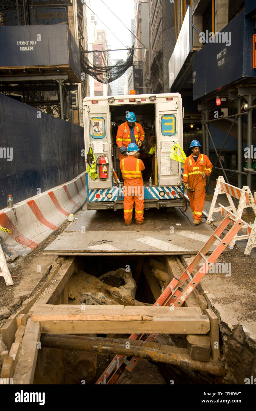 Streetworker, Financial District in New York City. Stockfoto