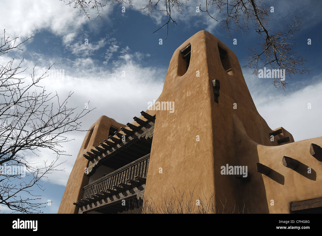 Adobe-Gebäude in Santa Fe, New Mexico Stockfoto