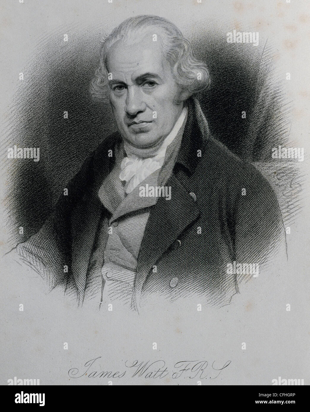 James Watt (1736-1819). Schottischer Erfinder. Gravur. des 19. Jahrhunderts. Stockfoto