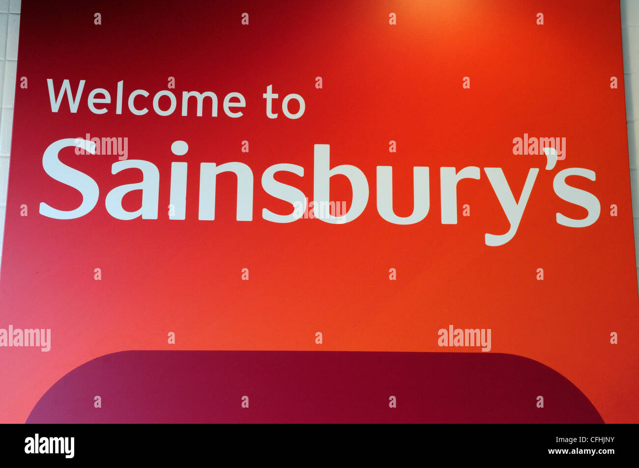 Willkommen bei Sainsbury's Zeichen, Cambridge, England, UK Stockfoto