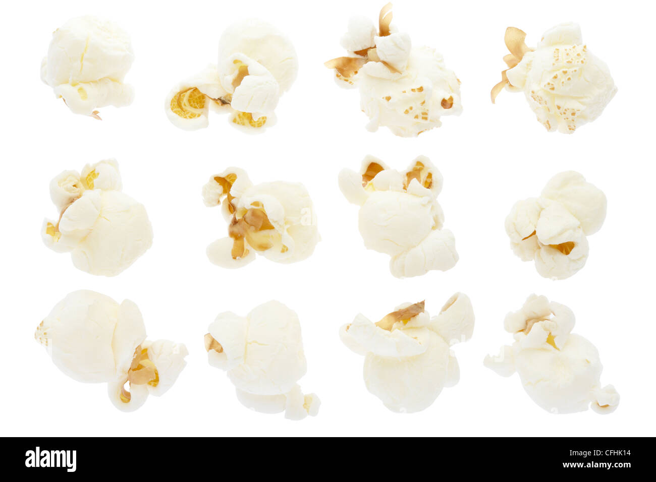 Popcorn, isoliert auf weiss Stockfoto