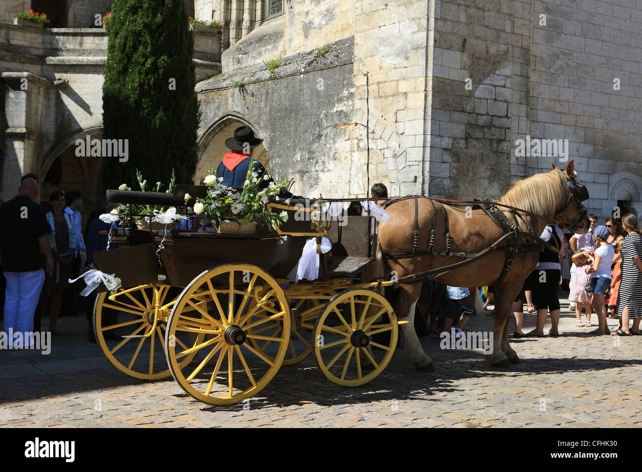 Hochzeit Pferdekutsche Kutsche in der Dordogne-Region von Frankreich Stockfoto
