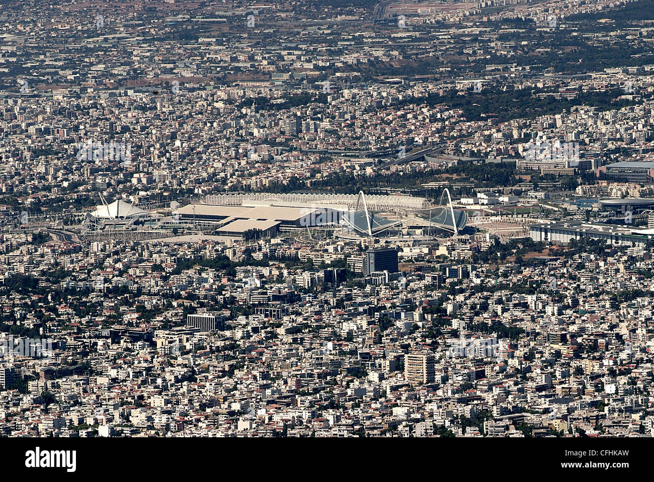 Griechenland Athen Hymettos Ansicht des Olympiastadions 2000 vom Gipfel. Stockfoto