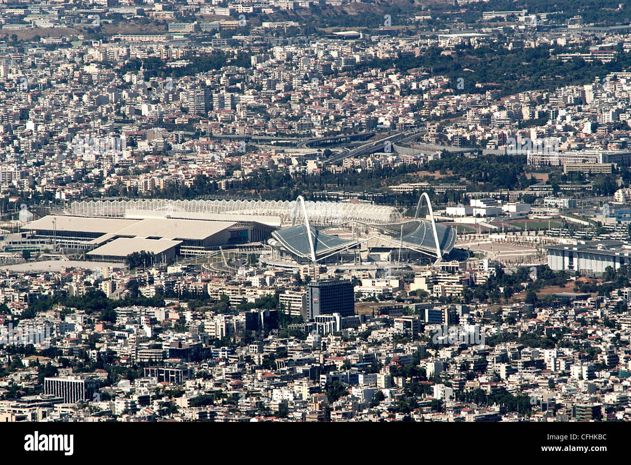 Griechenland Athen Hymettos Ansicht des Olympiastadions 2000 vom Gipfel. Stockfoto