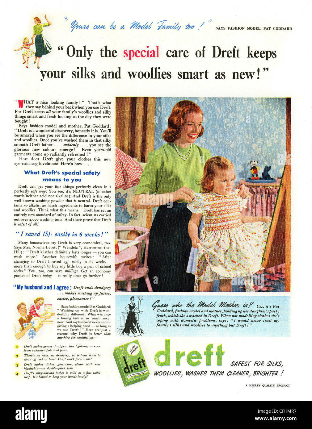 Dreft waschen Pulver Anzeige von 1952, eine Marke im Besitz von Proctor & Gamble Stockfoto