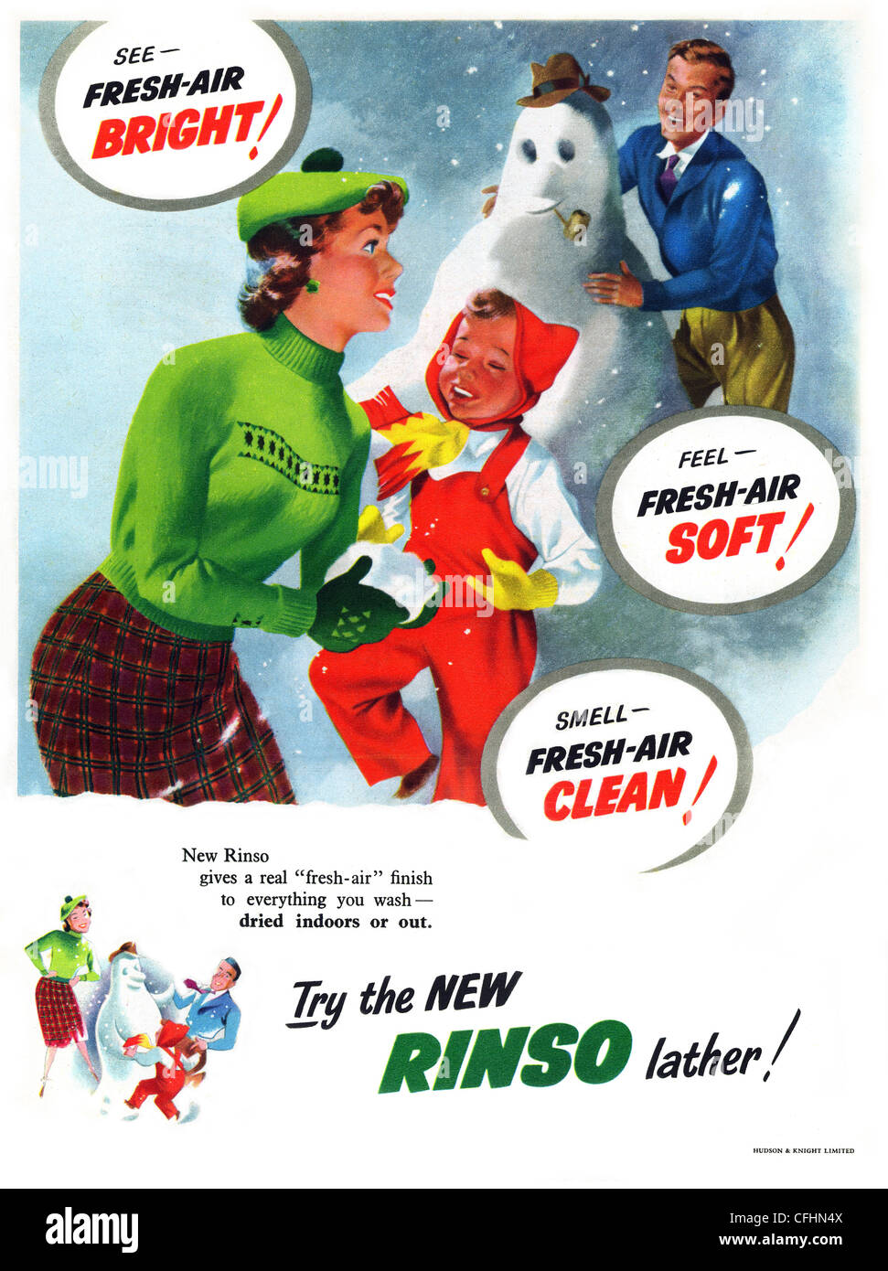 Rinso waschen Pulver Anzeige von 1952, eine Marke von Unilever (Lever Brothers) Stockfoto