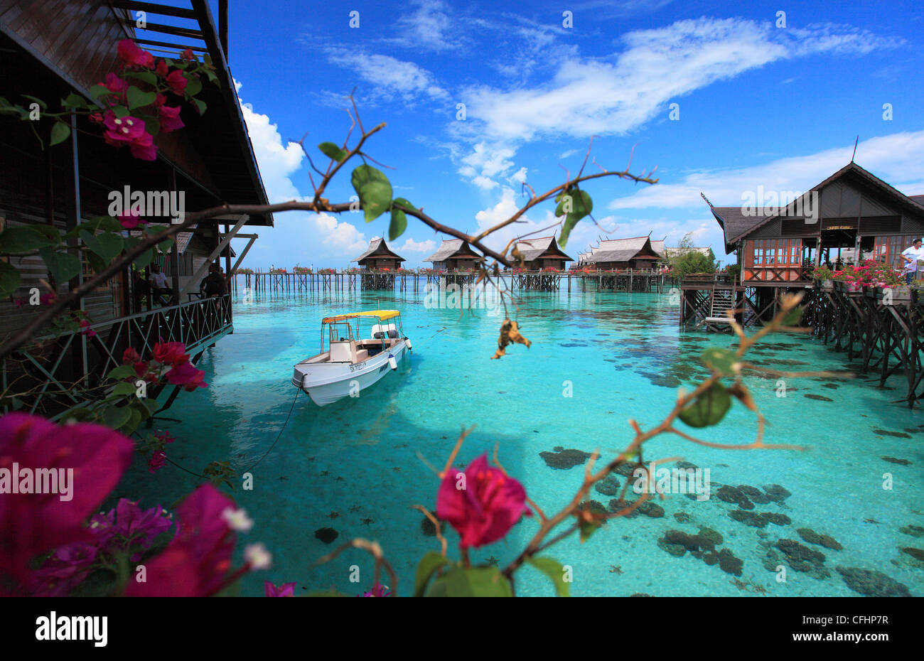 Ein atemberaubender Blick auf Kapalai Resort befindet sich in Semporna Insel, Sabah, Malaysia Stockfoto