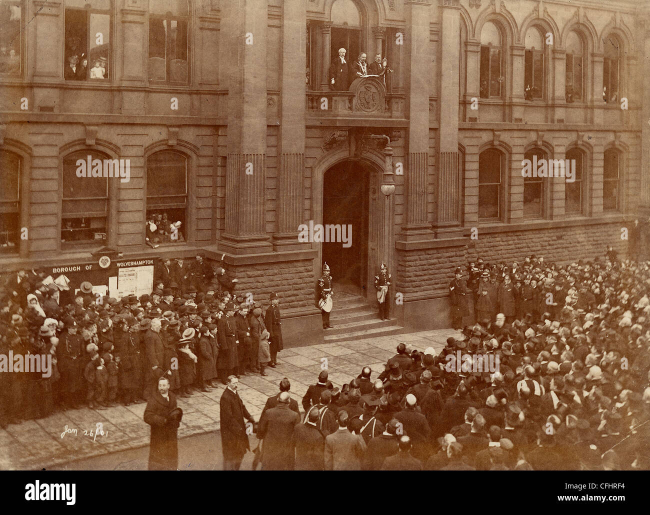 Proklamation des Beitritts von König Edward VII, Rathaus, Queen Square, Wolverhampton, 26. Januar 1901. Stockfoto