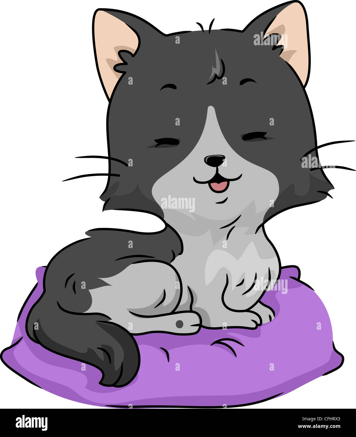 Abbildung einer Katze auf einem Kissen liegend Stockfoto