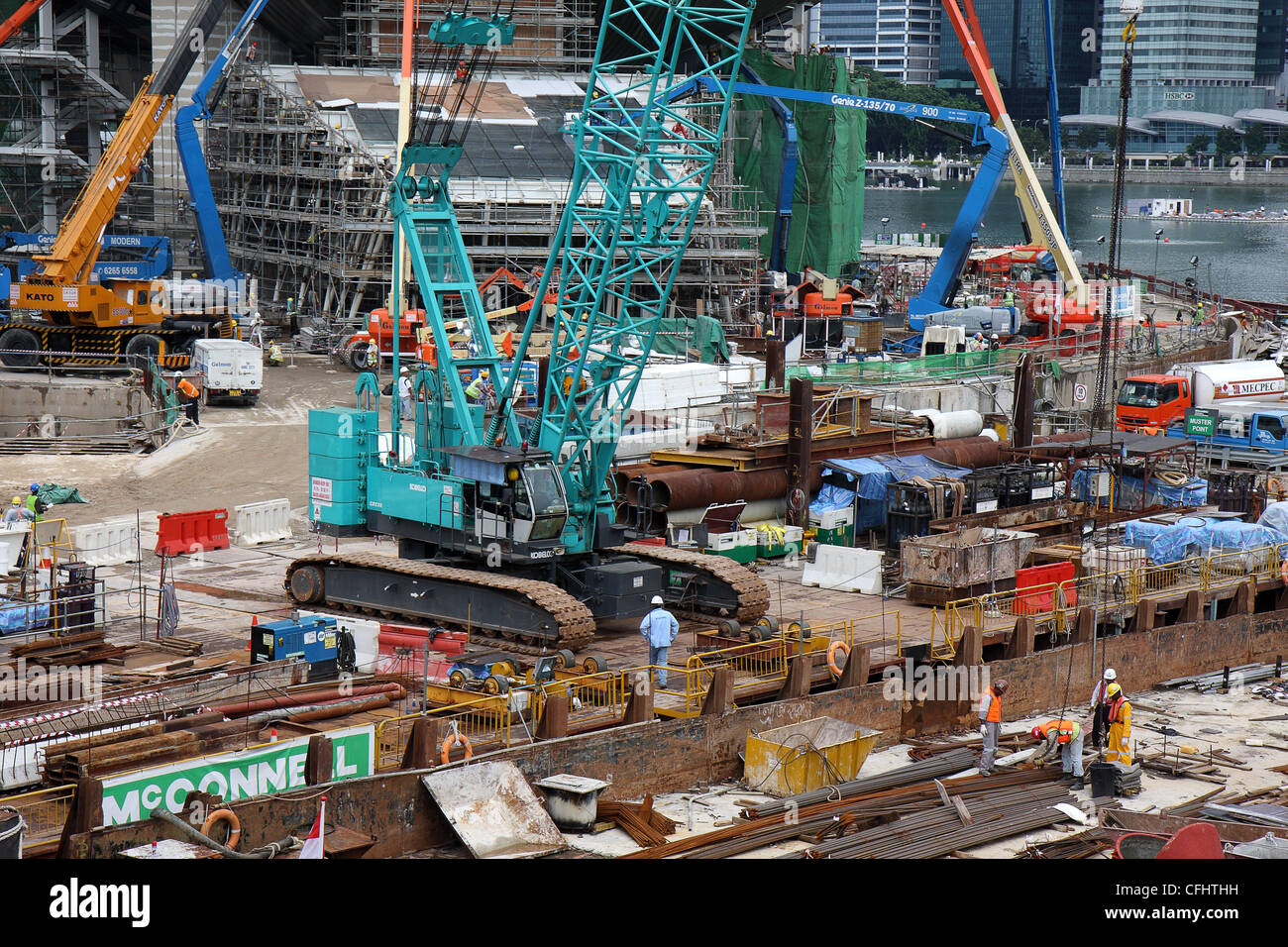 21. August 2010, Marina Bay, Singapur: Bau In Arbeit im Zentrum Stadt. Stockfoto