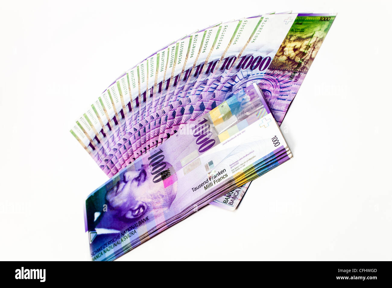 Schweizer Banknoten, mehrere tausend Franken, Bargeld, Papiergeld Stockfoto