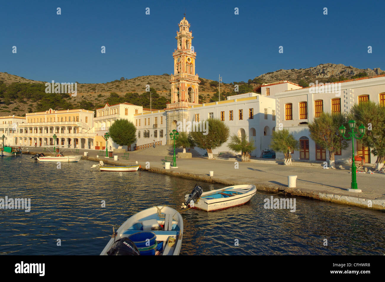 Kloster St. Michael, Panormitis, griechische Insel Symi, Ägäis Dodekanes Inselgruppe, Griechenland Stockfoto