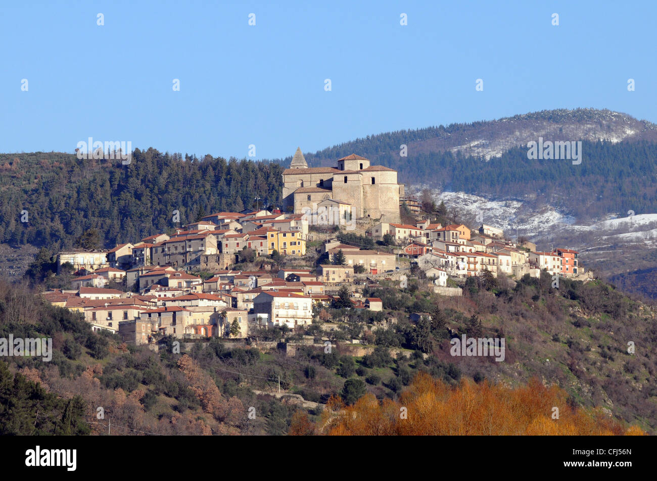 Blick auf das alte Dorf von Marsico Nuovo, Basilikata, Italien Stockfoto