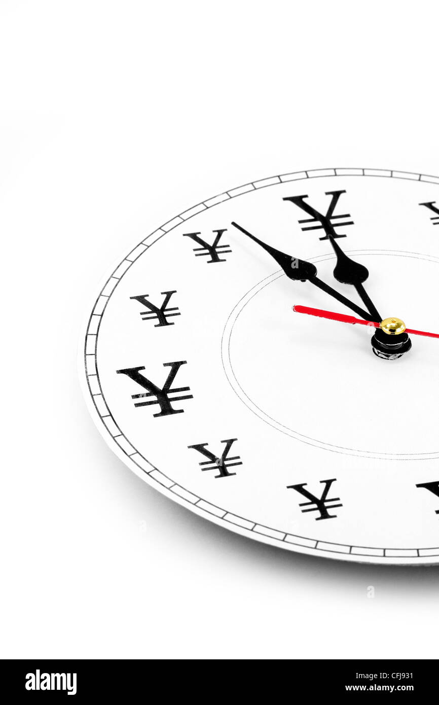 Uhr und Yen-Zeichen, Begriff der Zeit ist Geld Stockfoto