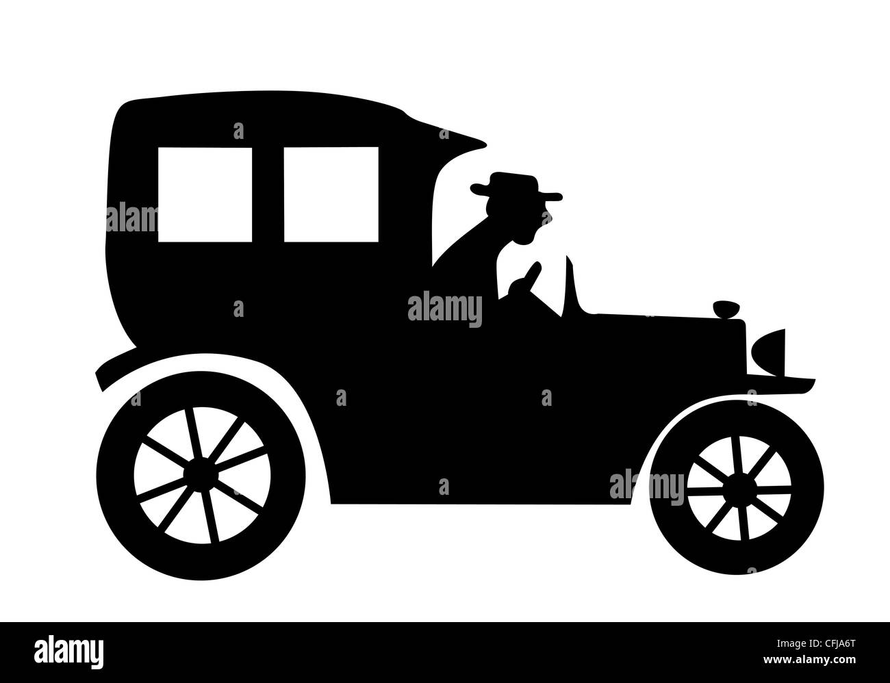Vektor-Silhouette des Oldtimer Autos auf weißem Hintergrund Stockfoto