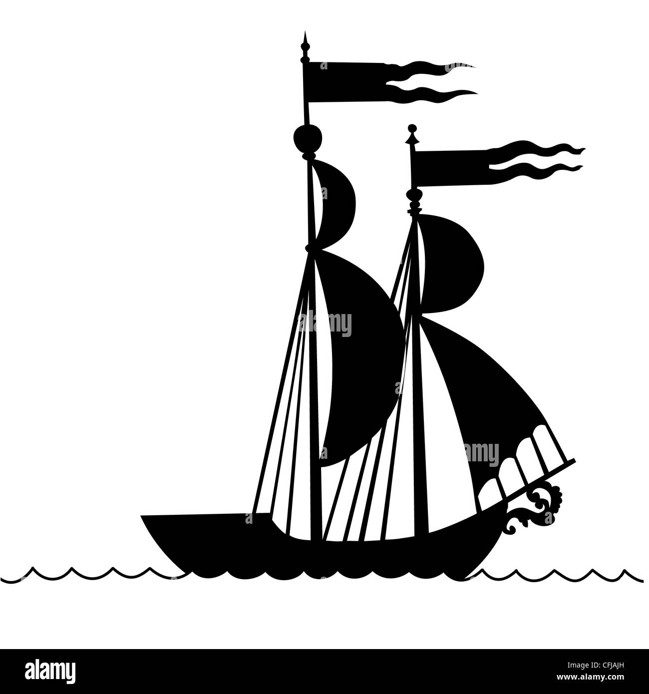 Vektor-Illustration der alten Fregatte auf weißem Hintergrund Stockfoto