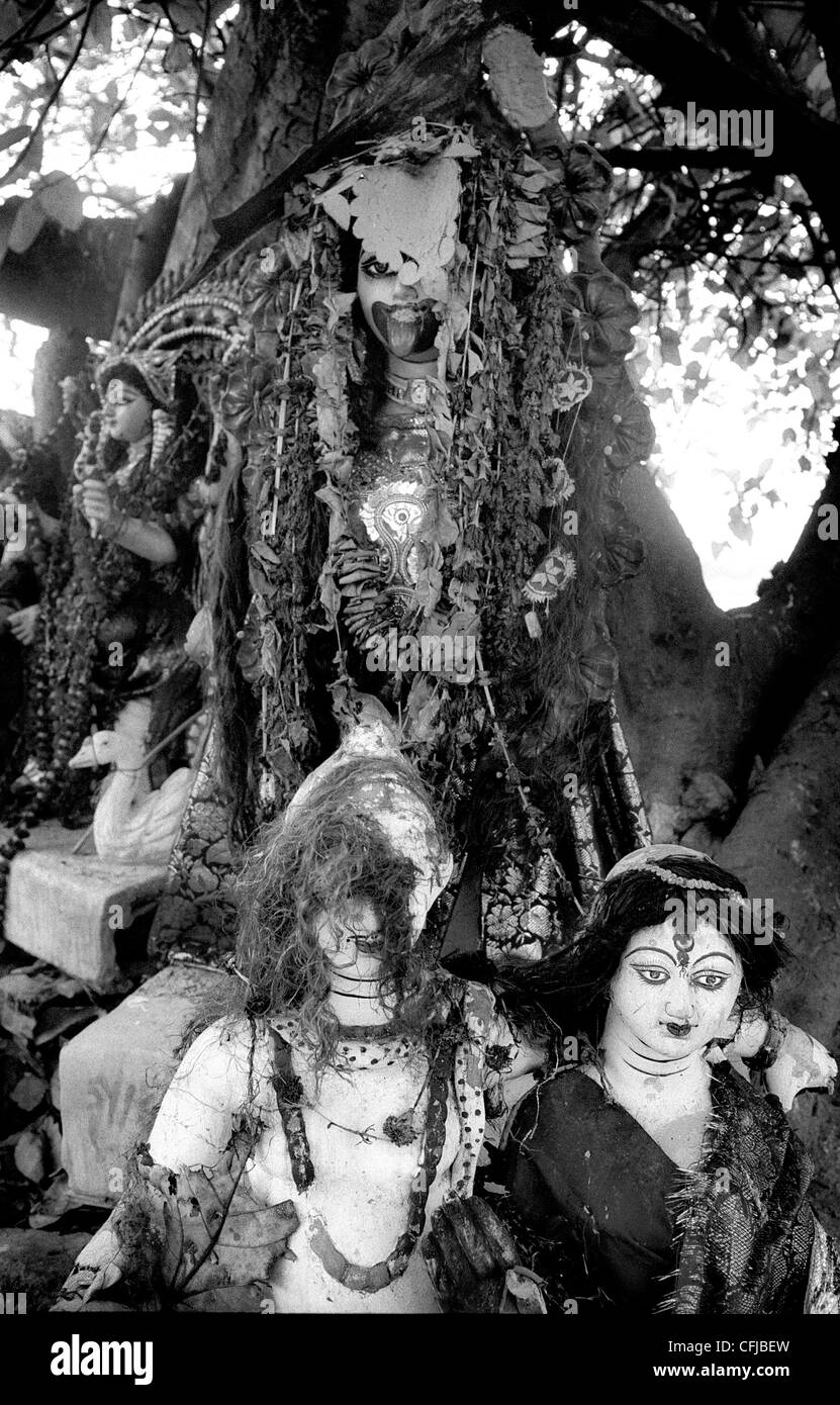 Hinduistische Statuen in einem Tempel Straße in Kalkutta, Indien Stockfoto
