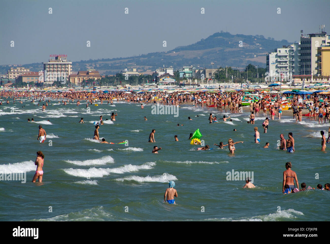 Strand von Riccione, Adria-Küste, Emilia-Romagna, Italien, Europa Stockfoto