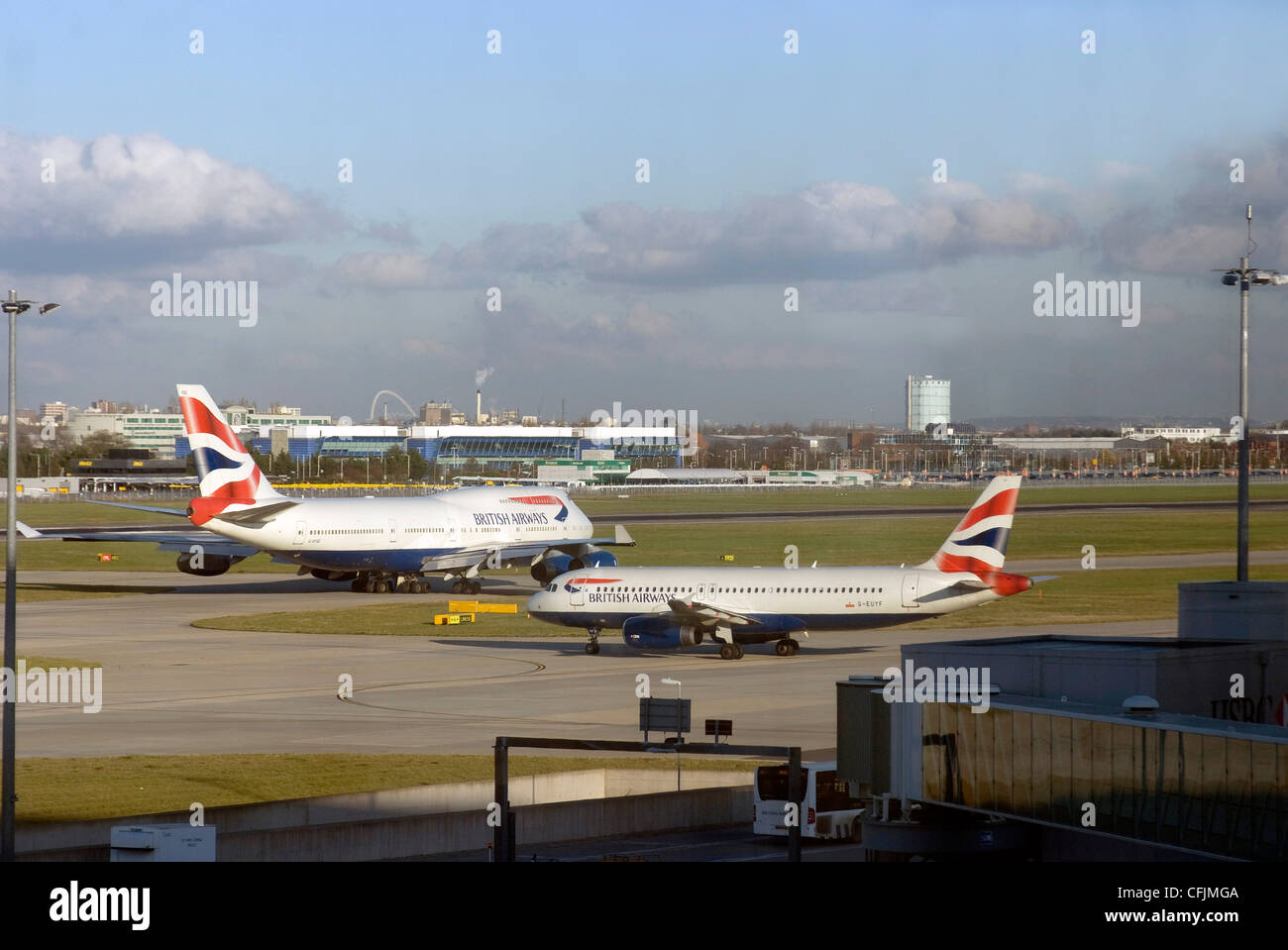 Blick vom Terminal 5, Flughafen Heathrow, London, Vereinigtes Königreich, Europa Stockfoto