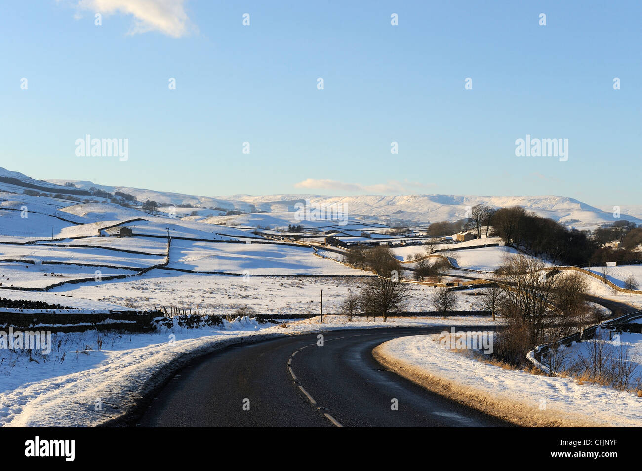 Verschneite Winterlandschaft, Wensleydale, Yorkshire Dales National Park, North Yorkshire, England, Vereinigtes Königreich, Europa Stockfoto