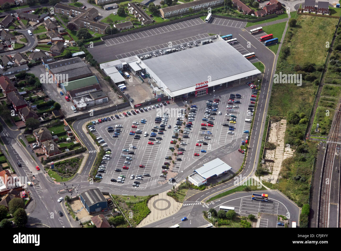 Luftaufnahme von Tesco Supermarkt, Skegness Stockfoto