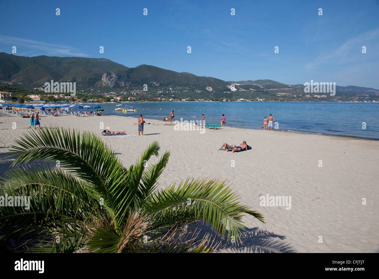 Strandszene, Alykanas, Zakynthos, Ionische Inseln, griechische Inseln, Griechenland, Europa Stockfoto