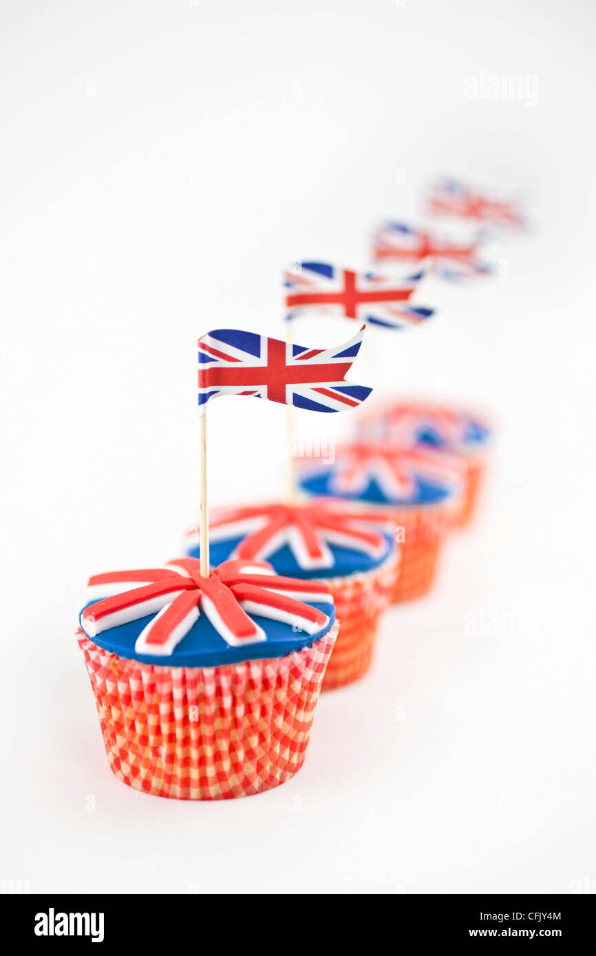 Union Jack-Flagge-Muffins Stockfoto