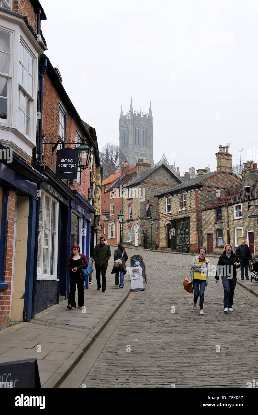 steile Hügel Lincoln England uk Preisträger für die beste Straße 2012 Stockfoto