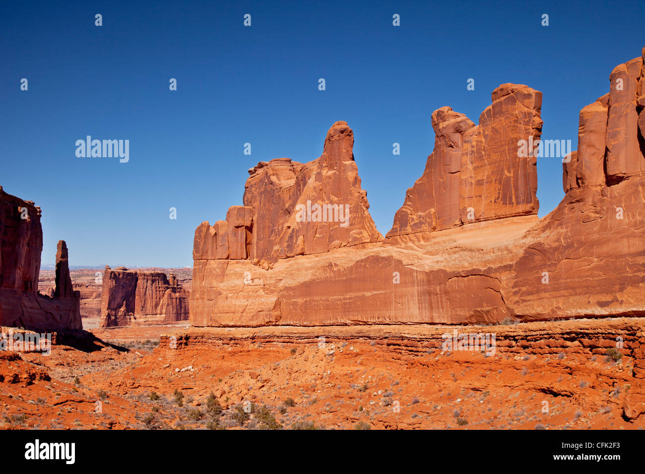 Courthouse Towers Felsformationen, Arches-Nationalpark, Utah, USA Stockfoto